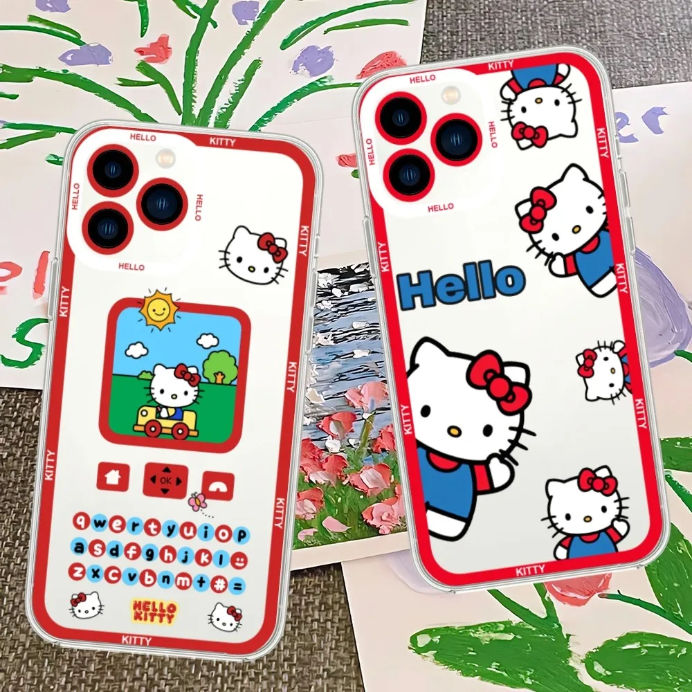 MINISO Kawaii K-Kitty Cartoon H-Hello Cute 2 Phone Case For Samsung S21 S22 S23 PLUS lite ULTRA Transparent Border Shell