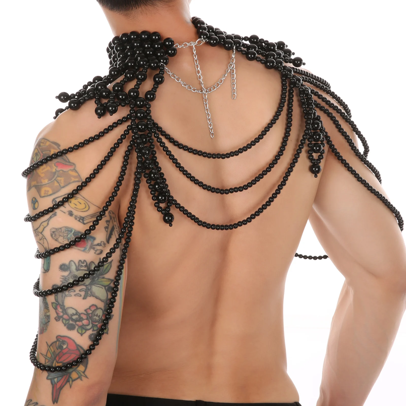 CLEVER-MENMODE Men Body Chest Harness Bondage Sexy Imitation Pearl Chain Bohemia Punk Bikini Party Rave Belly Clubwear