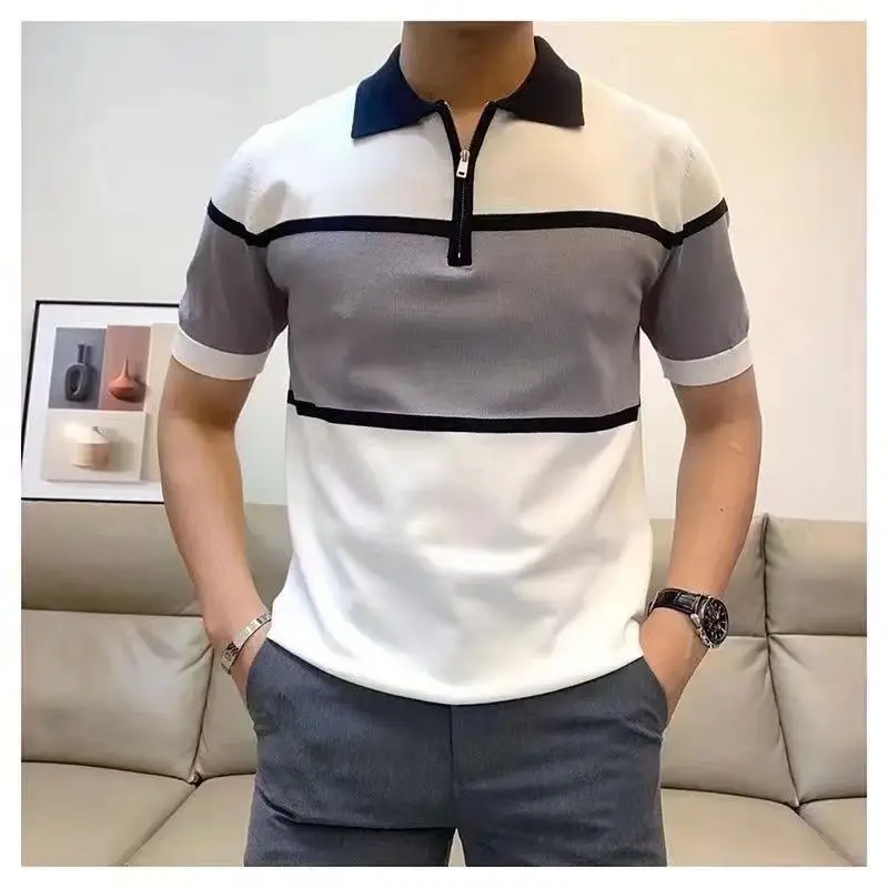 

Summer Thin British Fashion Slim Short-sleeved POLO Shirt for Men Korean Casual Trendy Handsome T-shirt