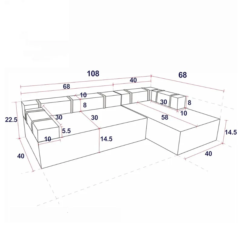 Compressed fabric module combination furniture set with pillow
