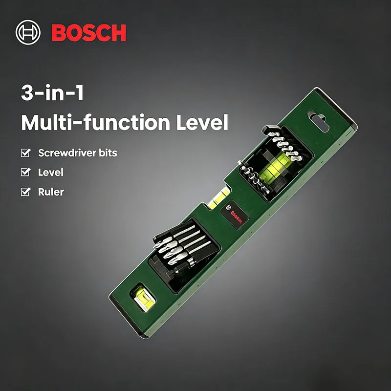 

Многофункциональный набор отверток BOSCH из 17 предметов со встроенной линейкой-уровнемером, совместимый с электрическими отвертками и ударными дрелями.