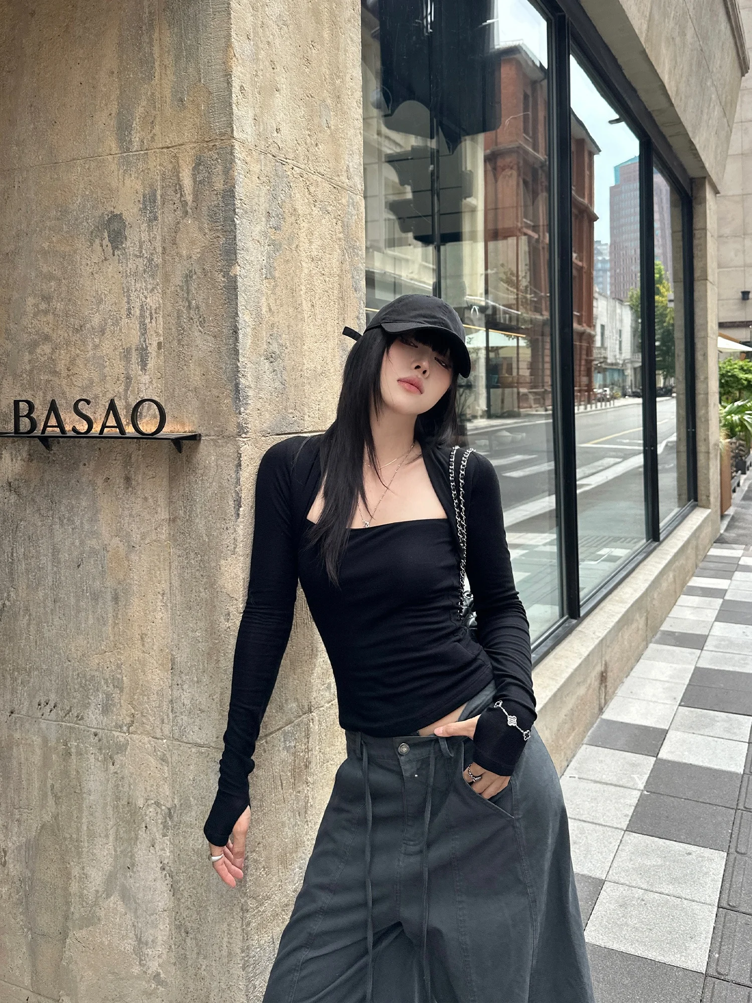 

Falin X Women's Long Sve T-irt Square Collar Slim Fit Base Layer Design Sensation Autumn Winter Casual Faion Comfortable