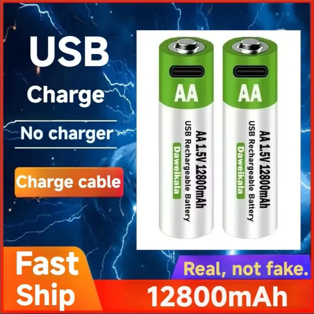 AA 1.5V12800mAhT# large capacity toy remote control mouse rechargeable and durable+Type-C Cable USB rechargeable lithium battery