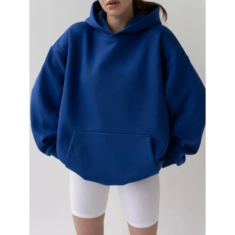 Women Casual Loose Hoodies Autumn Solid Long Sleeve Solid Hooded Sweatshirt Harajuku Simple Tops Pullover 2025 Streetwear Winter