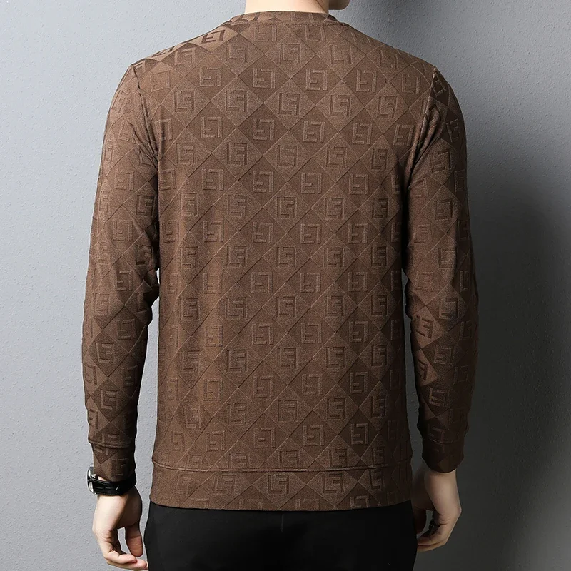 Camiseta monocromática masculina com gola redonda, top Jacquard, capuz confortável e versátil, nova moda