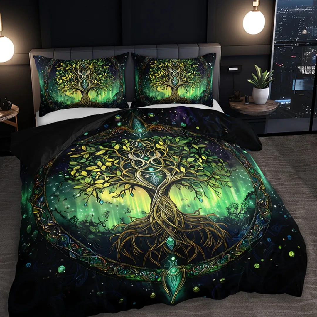 3pcs Green Tree of Life 3D Print Bedding Set Comfortable Duvet Cover King Queen Twin Single Size Bithday Gift Bedroom Decoration