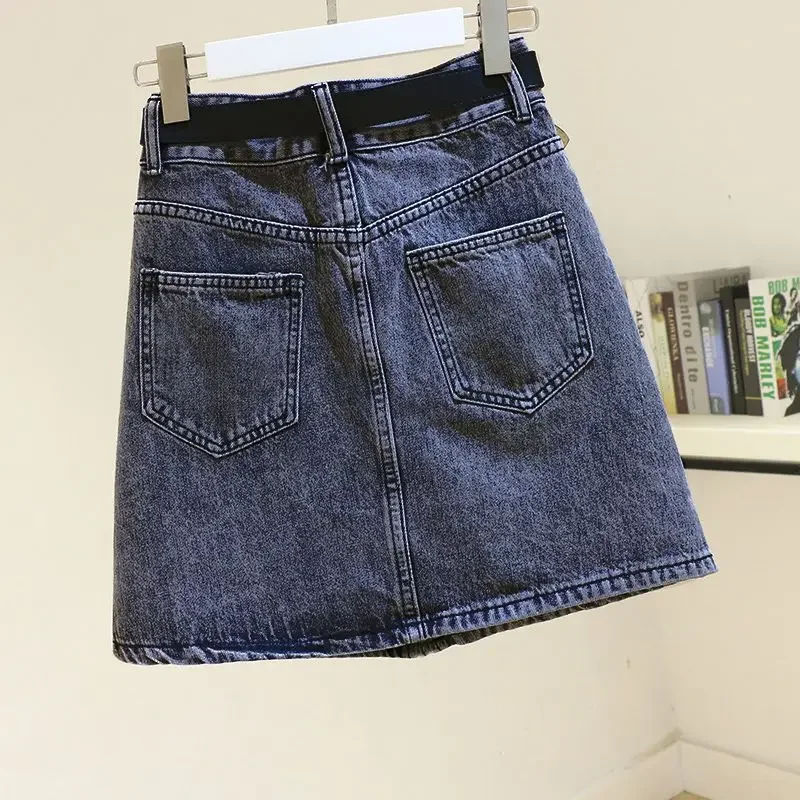 Rok Jeans wanita Mini biru rok Denim wanita pendek Chubby ritsleting Midi kualitas tinggi Y2k Vintage kasual sederhana A Line modis