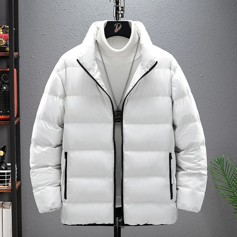 

Roupas Masculinas Solid Color Stand Collar Cotton Jacket Winter Thickened Warm Quality Men Clothing Zipper Comfortable Outwear