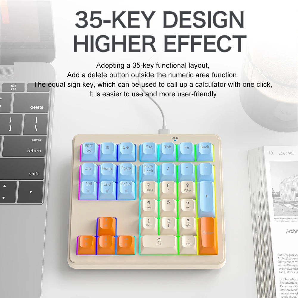 M35 Mini USB Wired Number Pad FREEWOLF One Click Calculator Efficient Office Work Key Wire Separation Portable for Bank School