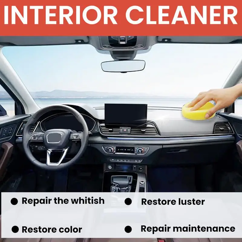 Trim Restorer Automotive Auto Interior Polishing Cleaner With Sponge Effective Stain Remover And Vehicle Detailing Cream For