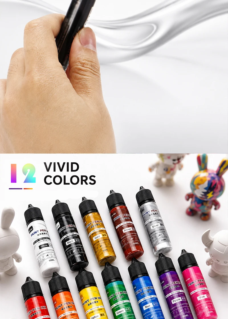 60ml Farbstift-Tintennachfüllung Hochdeckende Lebendige Farben Permanentmarker-Tinte für Glas, Kunststoff, Stein, Keramik, Stoff, DIY-Graffiti-Kunst – Detail 4