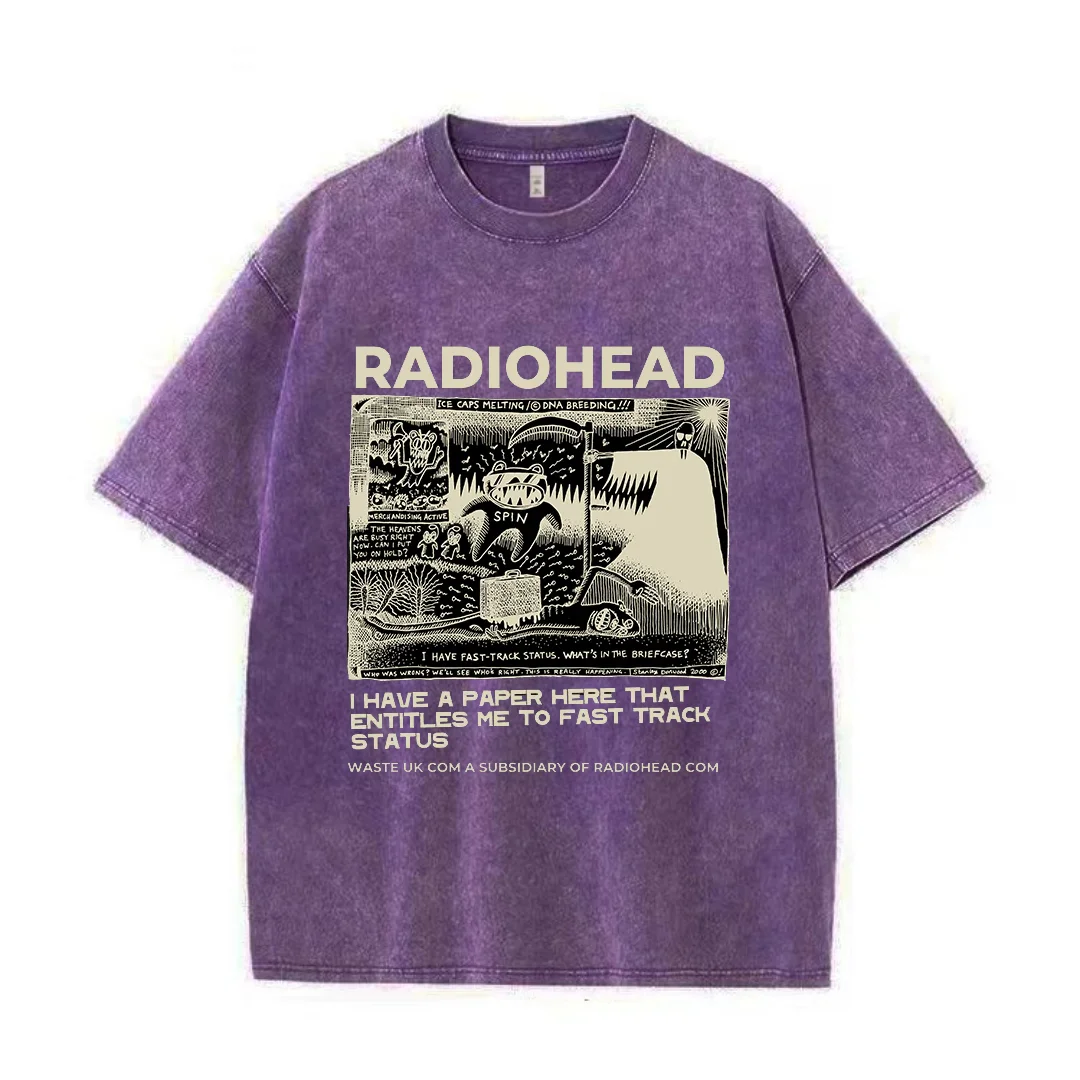 Radiohead T Shirt Men Vintage Classic Tees North America Tour Rock Boy Camisetas Hombre Hip Hop Street Wash Cotton Oversized Top