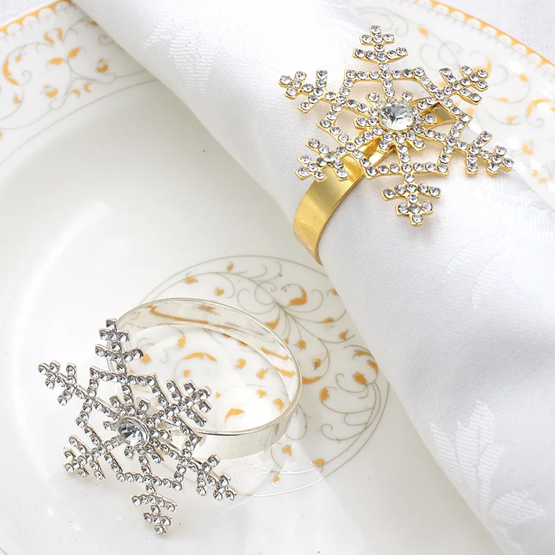 New 1Pcs Napkin Rings Christmas Alloy Snowflake Circle Wedding Party Decor Dinning Table Towel Buckles DIY Xmas Decoration