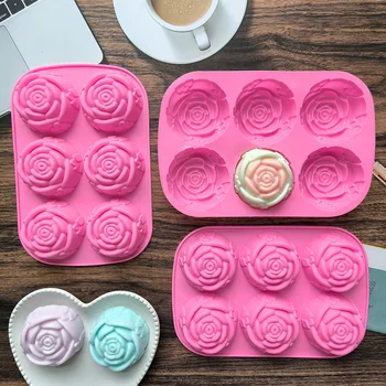 6 Holes Rose Flower Handmade Soap Candle Silicone Mold Heart Shape DIY Cake Chocolate…