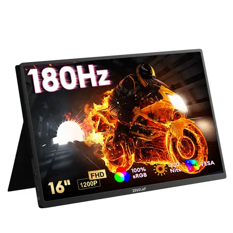 ZEUSLAP 16인치 180Hz 고주사율 100%sRGB IPS 초슬림 게이밍 모니터 (휴대폰, PS5, 노트북, PC 보조 화면 확장용)