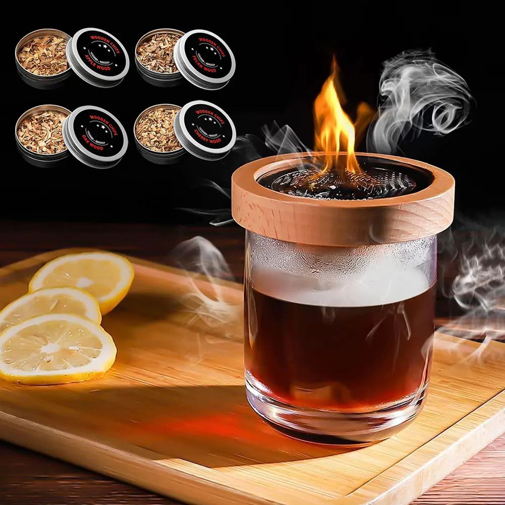 Wooden Cocktail Smoker Kit Whiskey Fruity Wood Chips Bartending Accessories Smoke Maker For Drinks Kitchen Bar Accessories Tools