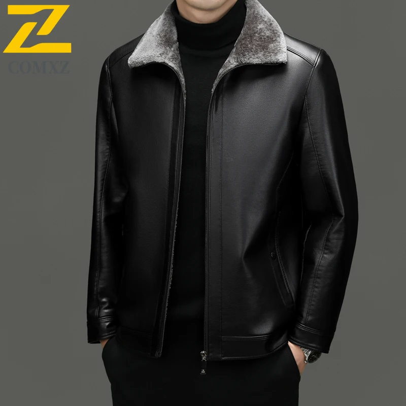 Man PU Leather Jacket 2025 Brand Luxury  Fleece Lined Thickened Warm Outerwear High Fashion Business Casual Winter Leather Coat