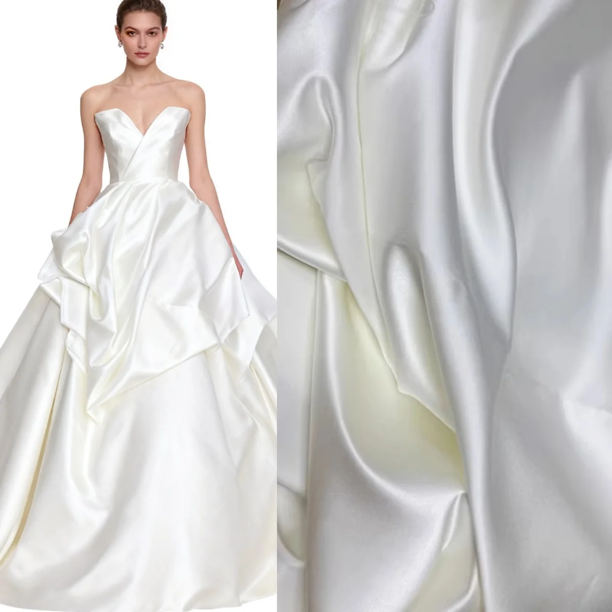 

Beige satin crisp fabric sewn wedding dress DIY headwear background decoration handmade DIY sewing sold by meter