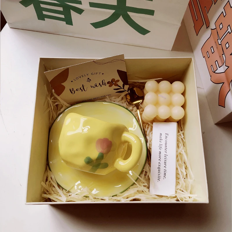 طقم كوب وصحون لطيف صغير هدية عتيقة كوب سيراميك مصنوع يدويًا بمقبض طقم قهوة بورسلين نسبرسو جميل #5