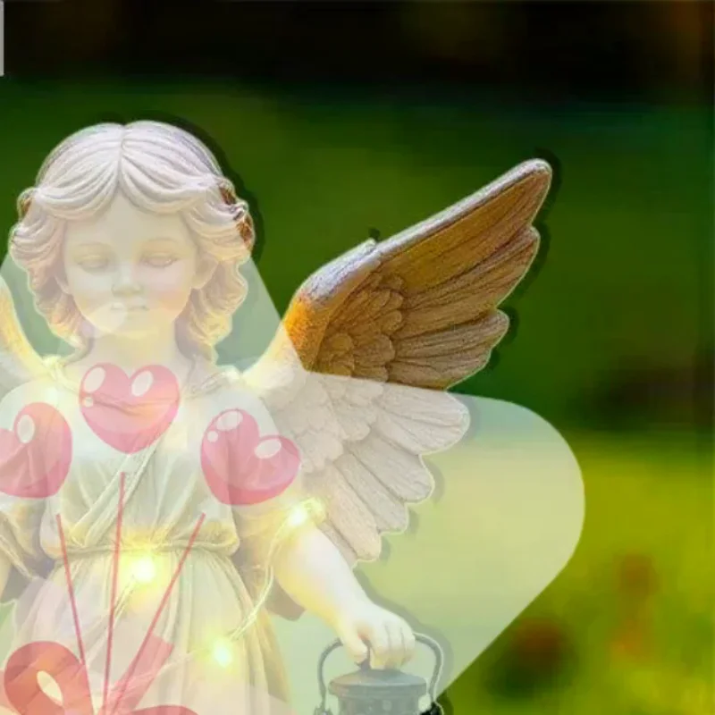 2D Flat Acrylic Angel Garden Stake With Waterproof Warm LED Lights Lantern For Patio Lawn Yard Outdoor Decor