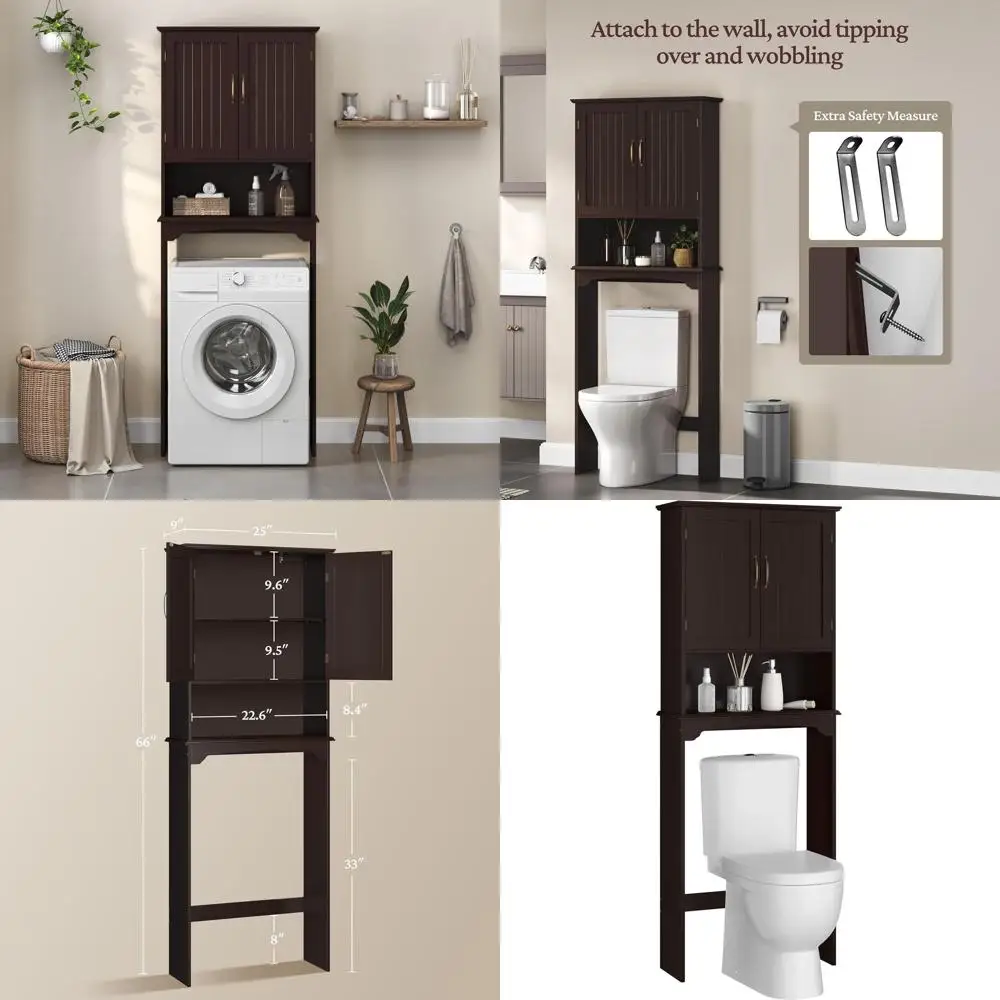 

Компактная деревянная полка для хранения над унитазом с 2 регулируемыми полками, 9x24.5x66 дюймов