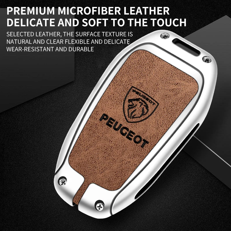 Lederen Zine Legering Auto Smart Key Case Shell Cover Protector Fob Voor Peugeot 308 408 508 2008 3008 4008 5008 Sleutelhanger Accessoires