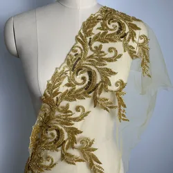 3yards Hot sell embroidery flowers sequins lace rhinestone wedding dress accessories