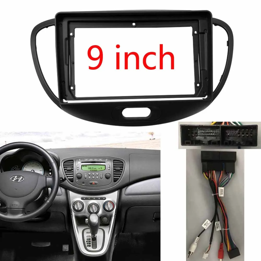 2 Din 9 Inch Car Radio PC ABS Plastic Fascia Panel Frame and Cable for HYUNDAI I10 2008~2011 Dash Mount Kit