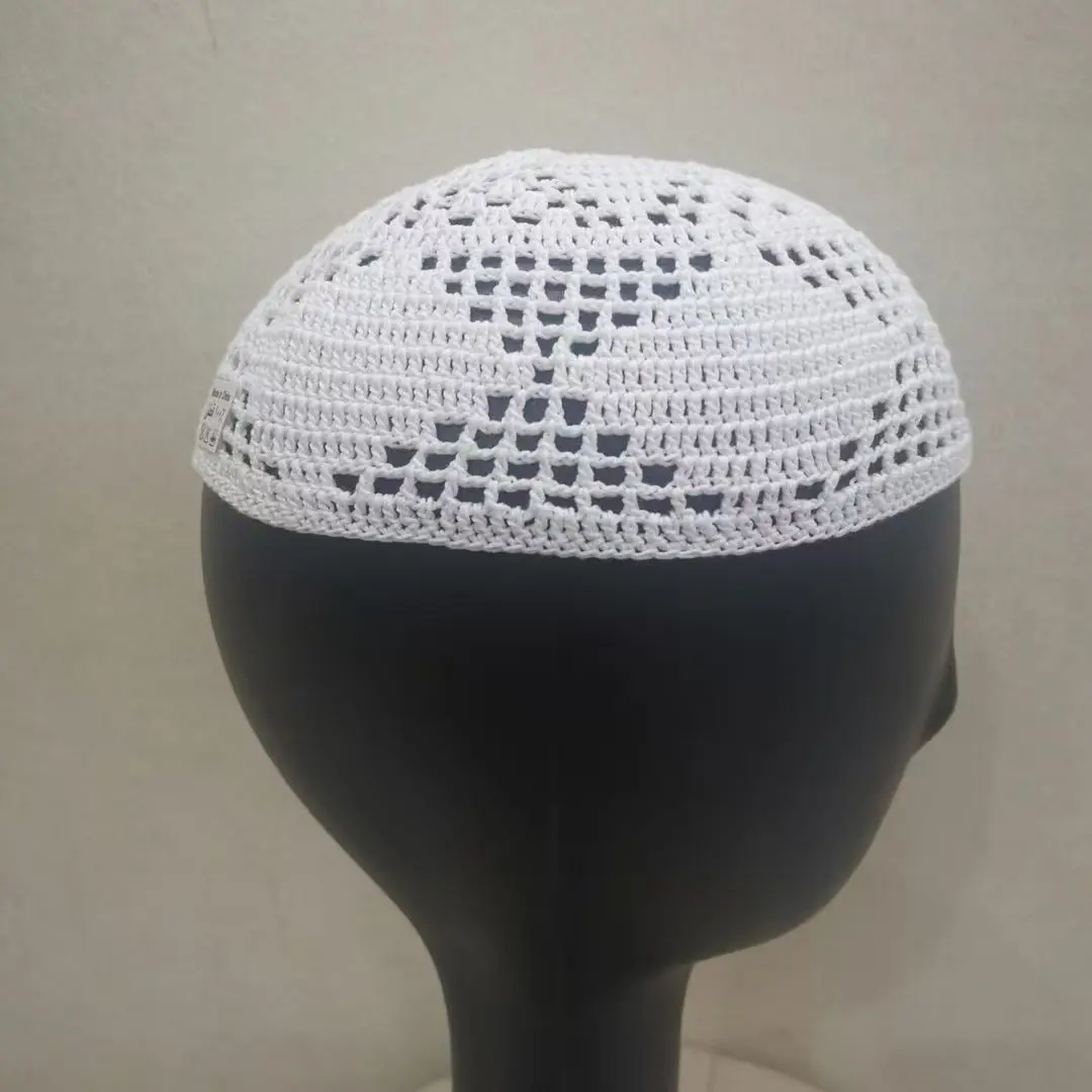 Free Shipping Muslim Caps For Men Colthing Crochet Knit Hat Turkey Kufi Islamic Kippah Jewish Turban White Cotton Mesh 0777