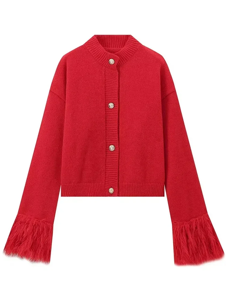Tossy Fashion Patchwork Cardigan Sweater Women\'s Long Sleeve High Waist Slim Fluffy Y2k Clothes Outwear Female Knitwear Coat New