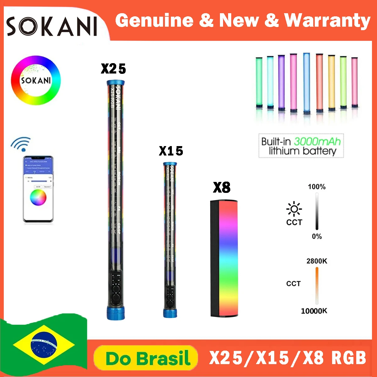 Sokani X25 X8 X15 Handheld RGB Colorful Stick Light LED Light Wand CRI 95+ 2800K-10000K 3000mAh APP Control For YouTube Tiktok
