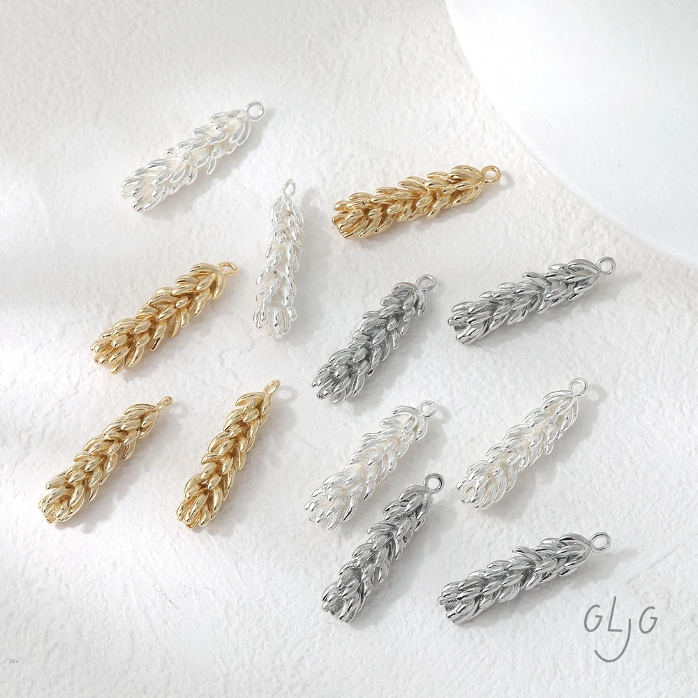 4 pezzi in ottone placcato oro 14 carati con ciondolo a forma di grano, materiale per bracciale, gioielli fai da te, forniture per accessori