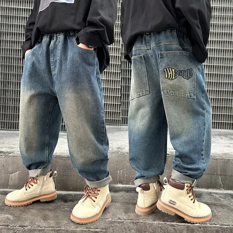 Teenage Boy Jeans Button Solid Color Children Jeans Casual Style Kids Jeans Spring Autumn Kids Clothes 4 6 810 11 12 13 14 Years