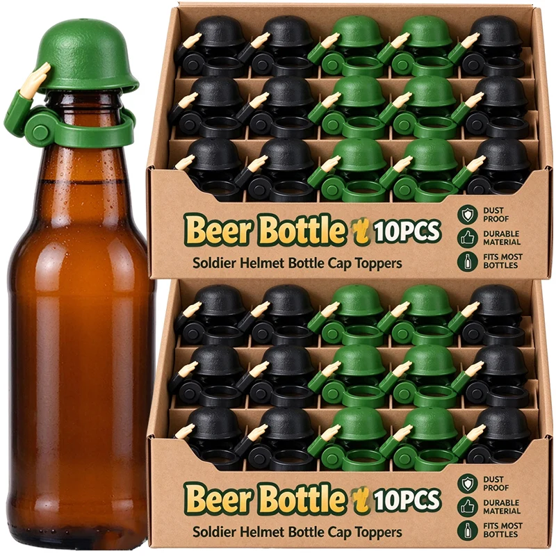 1/10pcs Soldier Salute Beer Bottle Helmet Cover Greeting Dustproof Wine Bottle Cap Reusable Helmet Topper Caps Party Bar Decor