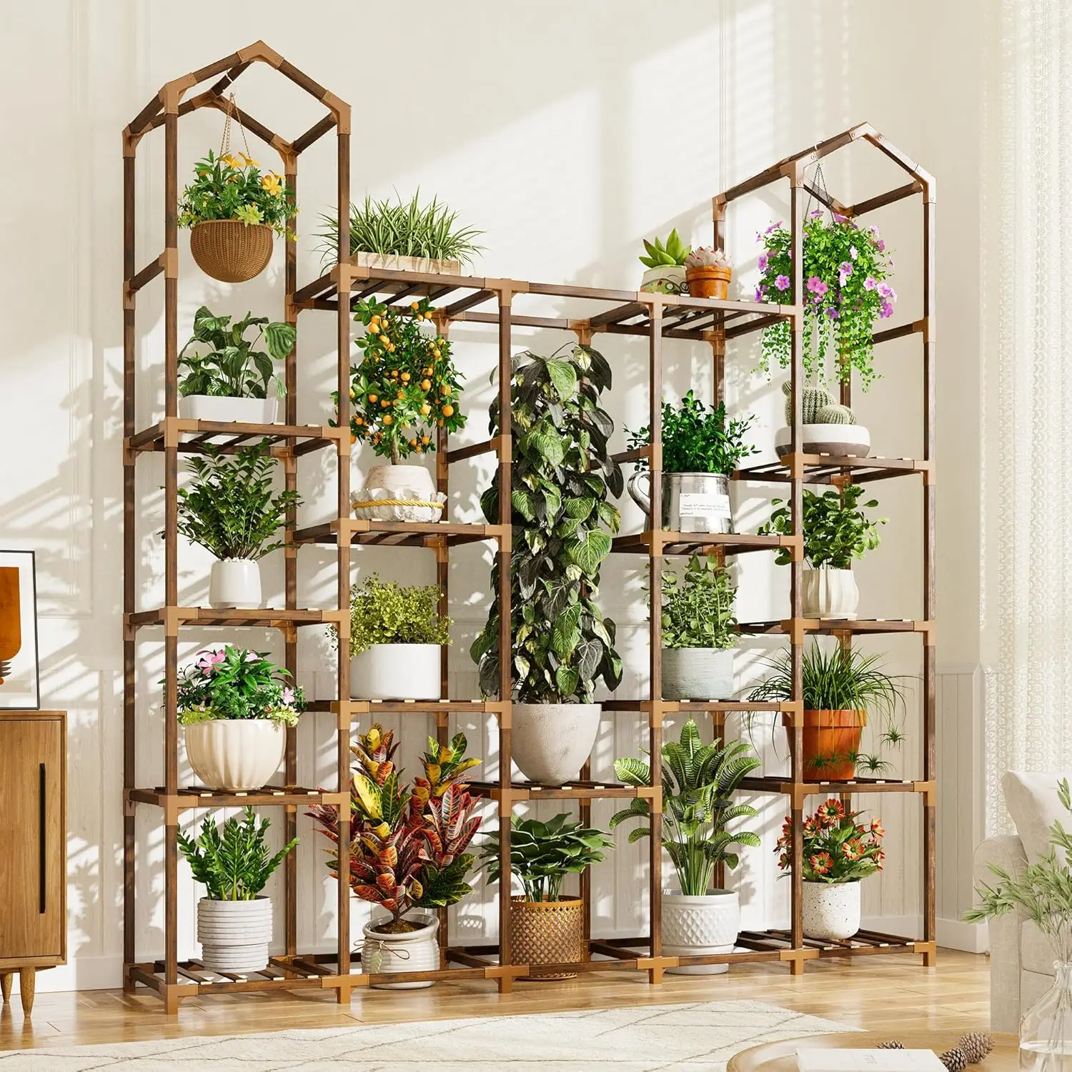 

Wood Plant Stand Indoor Outdoor, Corner Shelf for 19-25 Pots, Tall Tiered Holder for Garden Balcony Patio