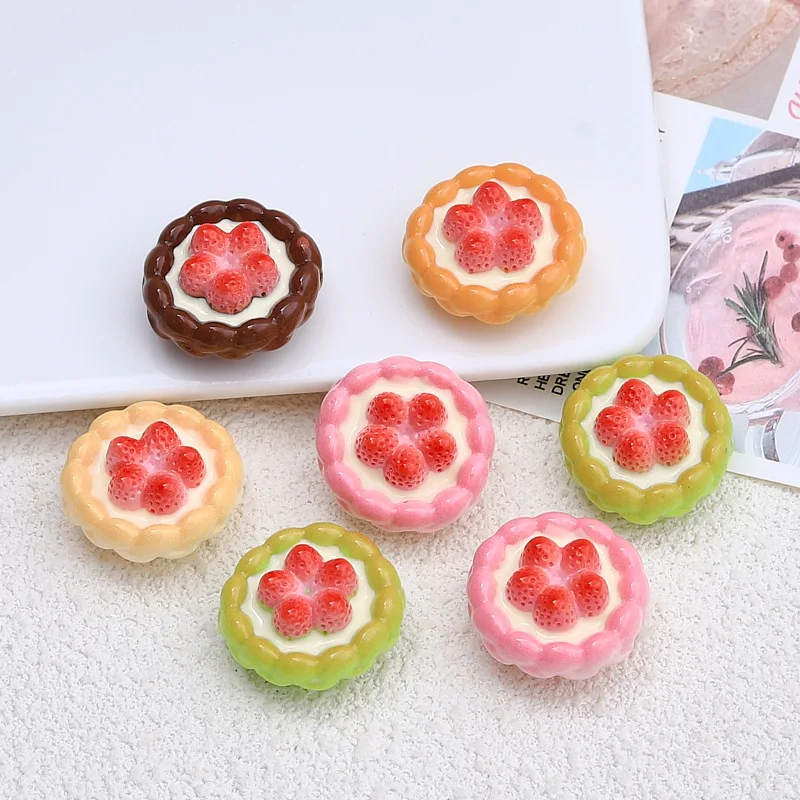 New Strawberry Tart Resin Cabochons Flatback for Scrapbook Crafts 10pcs Cute Food Play Decoration Accessory DIY Slime Charms