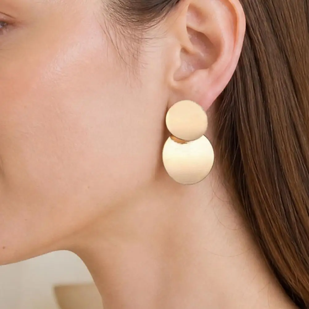 Chunky Circle Dangle Earrings for Women Geometric Circle Stud Earrings, Double Round Disc Dangle Earrings Jewelry