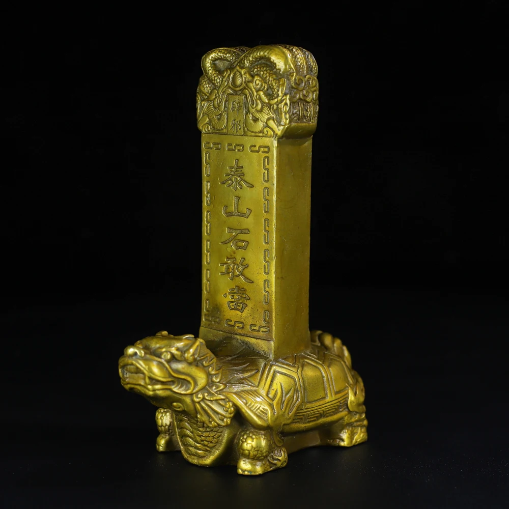 6-дюймовая коллекция тибетского храма, старая латунная статуя черепахи-дракона, латунное натирание, крепление, ташань, камень, украшения, городской дом, экзорцизм