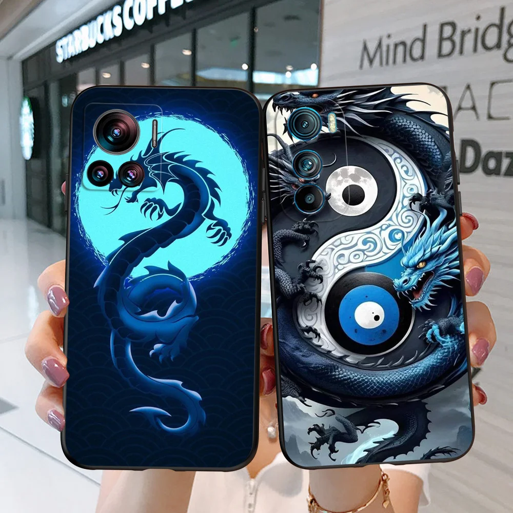 Black Tpu Case For Motorola Moto Edge 40 30 Neo PRO Ultra Fusion 5G E6 PLUS E6i E6S Chinese dragons