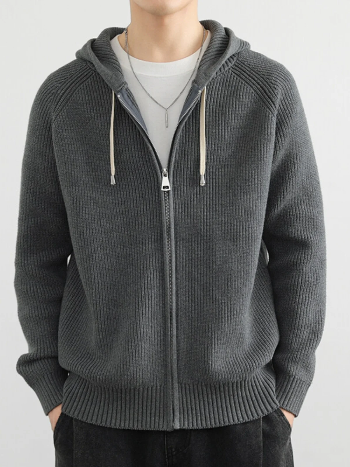 

Мужской вязаный кардиган с капюшоном, повседневный свободный свитер на молнии, модный тренд весна-осень