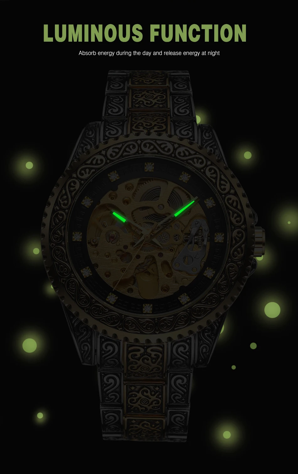 FORSINING ريترو موضة رجالي الهيكل العظمي التلقائي الساعات الميكانيكية كول حجر الراين فضي الفولاذ المقاوم للصدأ خمر نحت على مدار الساعة