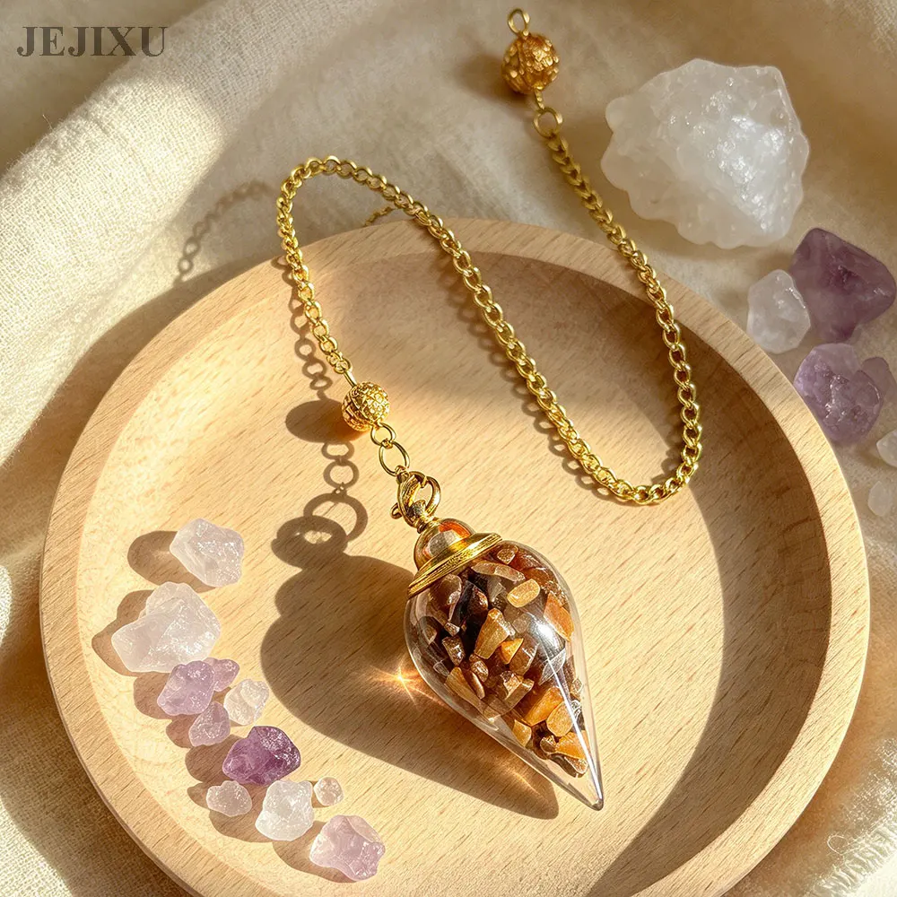 Openable Crystals Pendulum for Divination Glass Wishing Bottle Natural Moon Stone Amethysts Clear Quartz Fluorite Pendulo x435