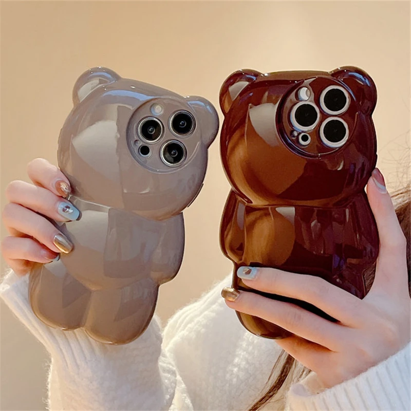 

Japan Korea 3D Cartoon Bear Phone Case For IPhone 14 12 13 11 Pro Max 14 Pro Max Lovely Animal Glossy Soft Shockproof Back Cover