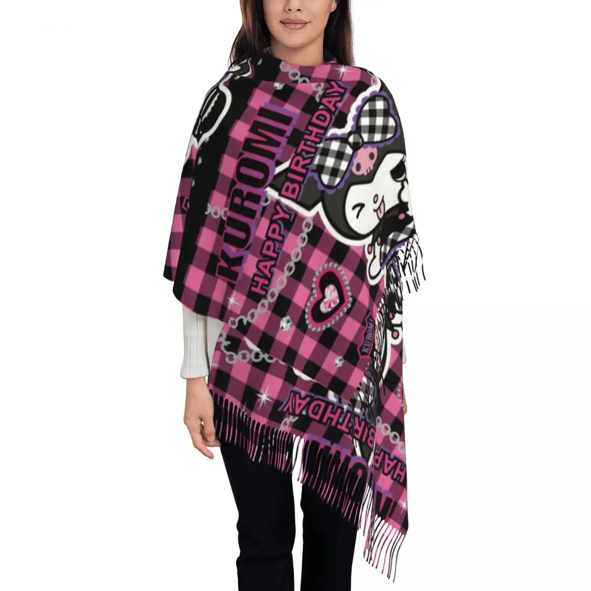 

Custom Printed Kuromi Sanrio Anime Scarf Men Women Winter Fall Warm Scarves Shawls Wraps