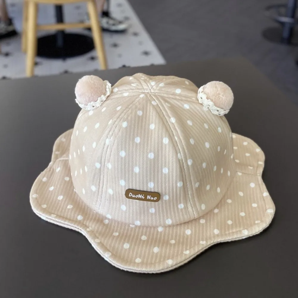

Cute Corduroy Fisherman Hat Ruffle Brim Foldable Sun Hat Breathable Soft Polka Dot Bucket Hat for Girl