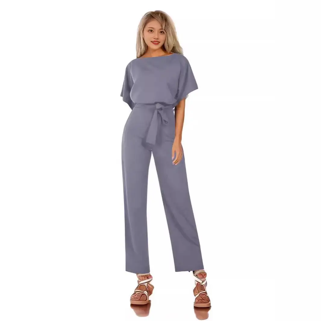 

ort Sve Lace up Jumpsuit Set High Waist Straight Leg Long Pants Commute Sle Autumn Collection Women's One-Piece Suit