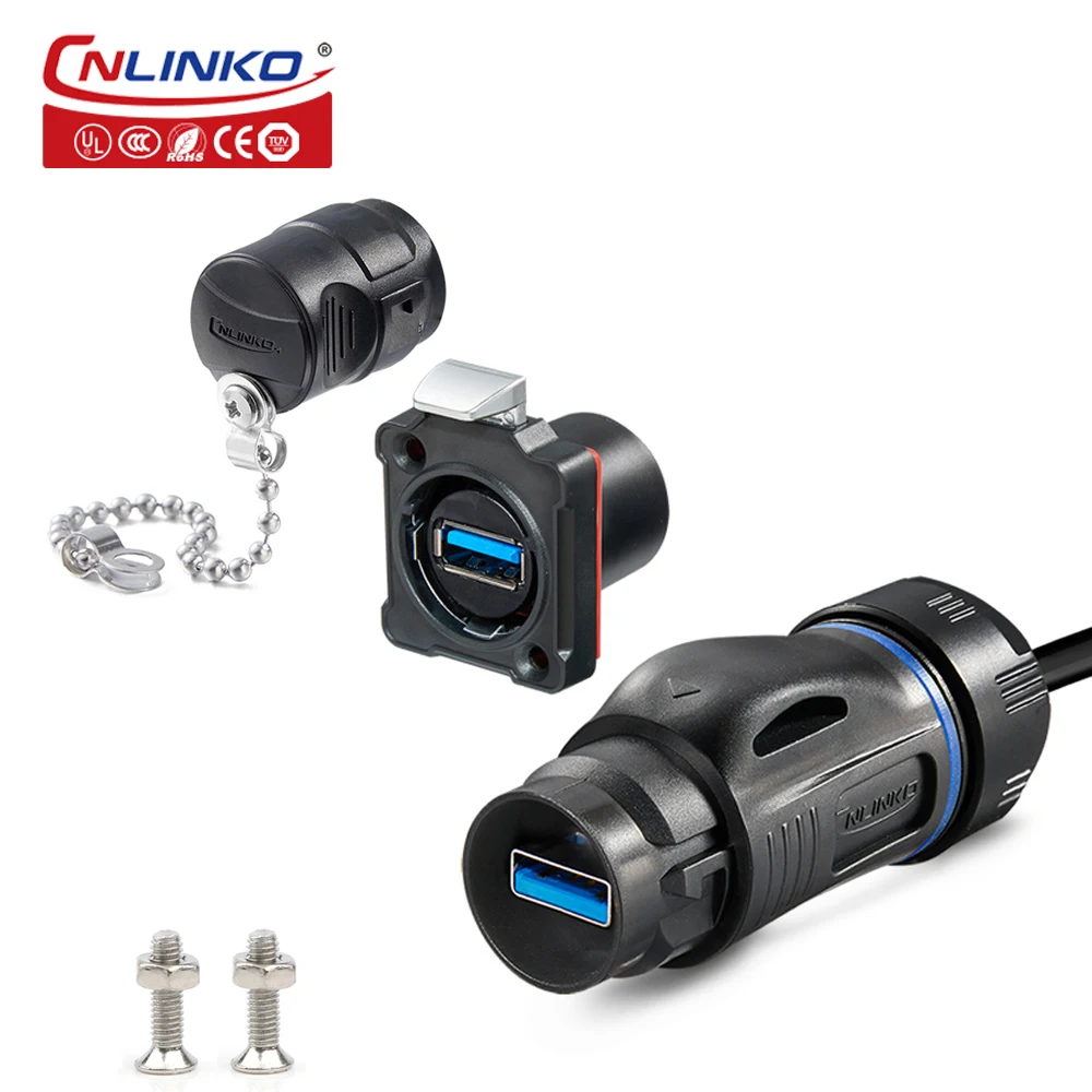 CNLINKO M24 Waterproof Solder USB Connector USB 3.0 Data Transfer Male Plug with Extended Cable Female Socket Charging Connector