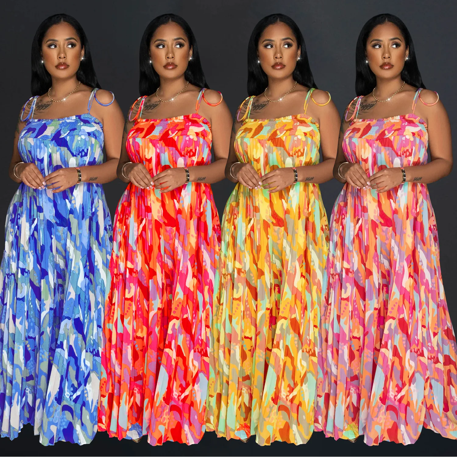 Tuta da donna Tuta a gamba larga pieghettata con bretelle stampate alla moda e sexy 2025 Estate