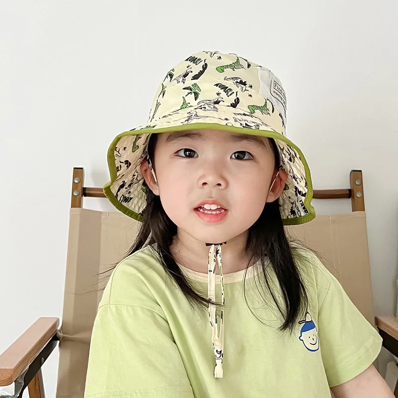 Summer Wide Brim Bucket Hat for Baby Cute Print Boy Girl Fisherman Cap Removable UV ProtectionKids Panama Sun Hats