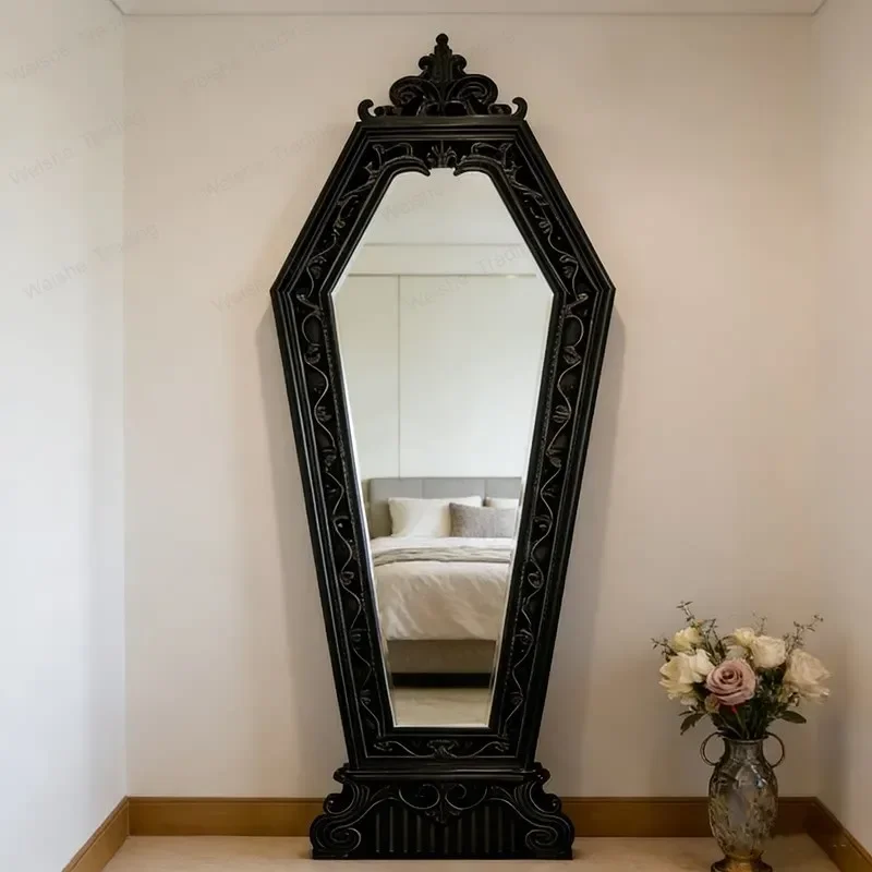 Black Gothic full-length mirror cloakroom wall hanging living room dark wind decoration floor-to-ceiling fitting mirror